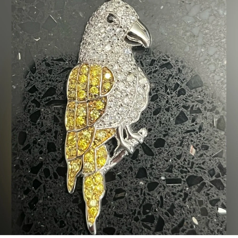 JTV canary yellow black CZ parrot macaw sterling silver gold pendant slide omega